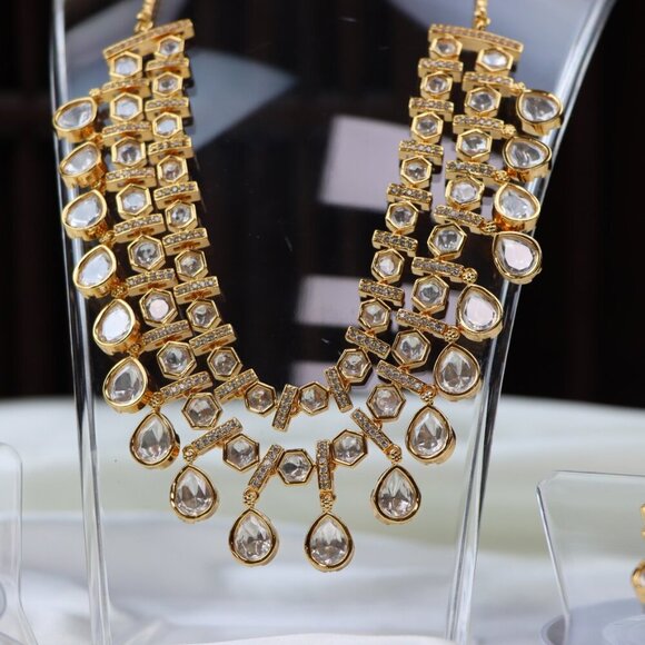 Grand Layered Kundan Necklace & Earrings Set, JP35 - Picture 5 of 10